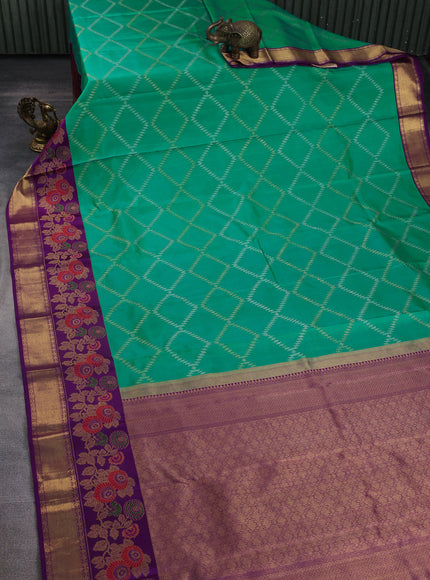 Teal Green -Purple Pure Kanchipuram Silk Saree