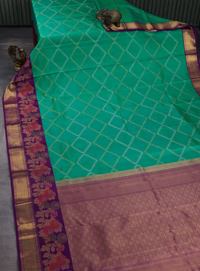 Teal Green -Purple Pure Kanchipuram Silk Saree