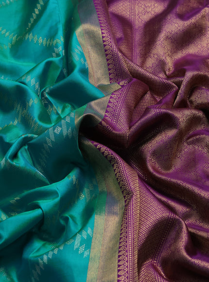 Teal Green -Purple Pure Kanchipuram Silk Saree