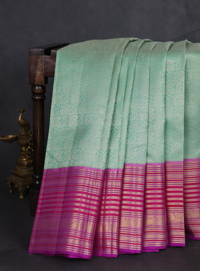 Pista Green - Purple Pure Kanchipuram Silk Saree