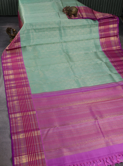 Pista Green - Purple Pure Kanchipuram Silk Saree