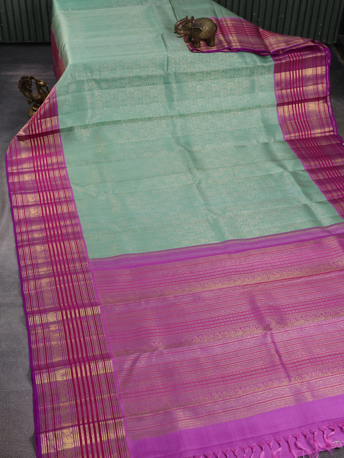 Pista Green - Purple Pure Kanchipuram Silk Saree