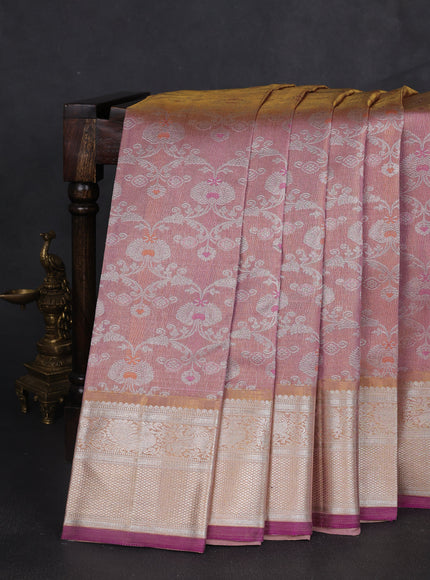 Onion Peach Pure Kanchipuram Silk Saree