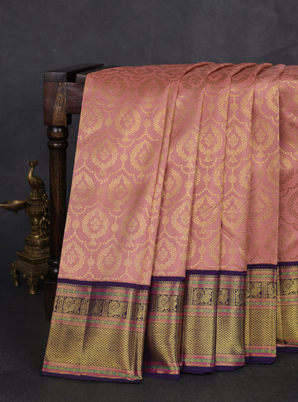 Peach - Navy Blue Pure Kanchipuram Silk Saree