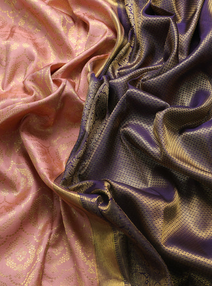 Peach - Navy Blue Pure Kanchipuram Silk Saree