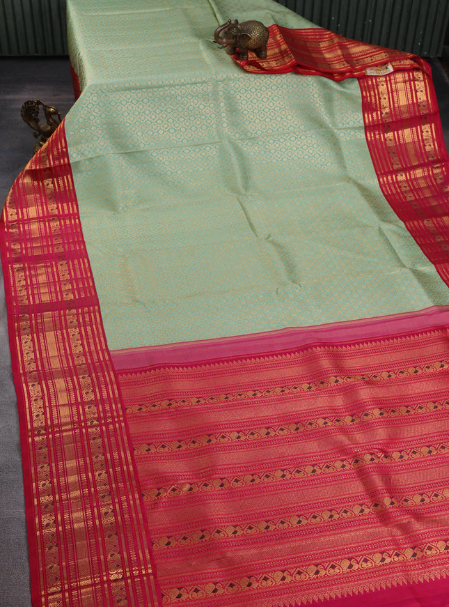 Pista Green - Red Pure Kanchipuram Silk Saree