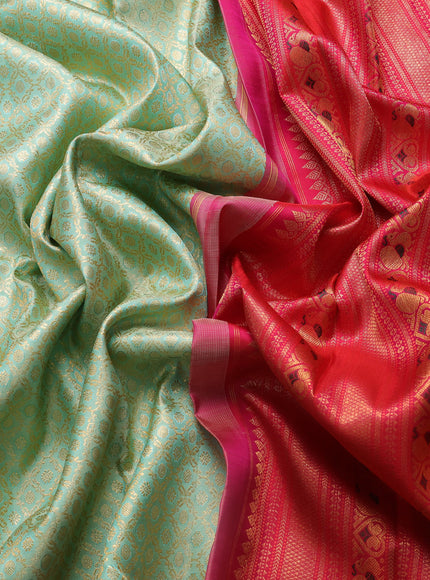 Pista Green - Red Pure Kanchipuram Silk Saree