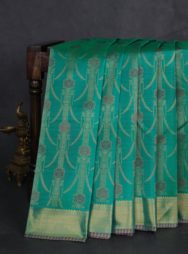 Teal Green Pure Kanchipuram Silk Saree