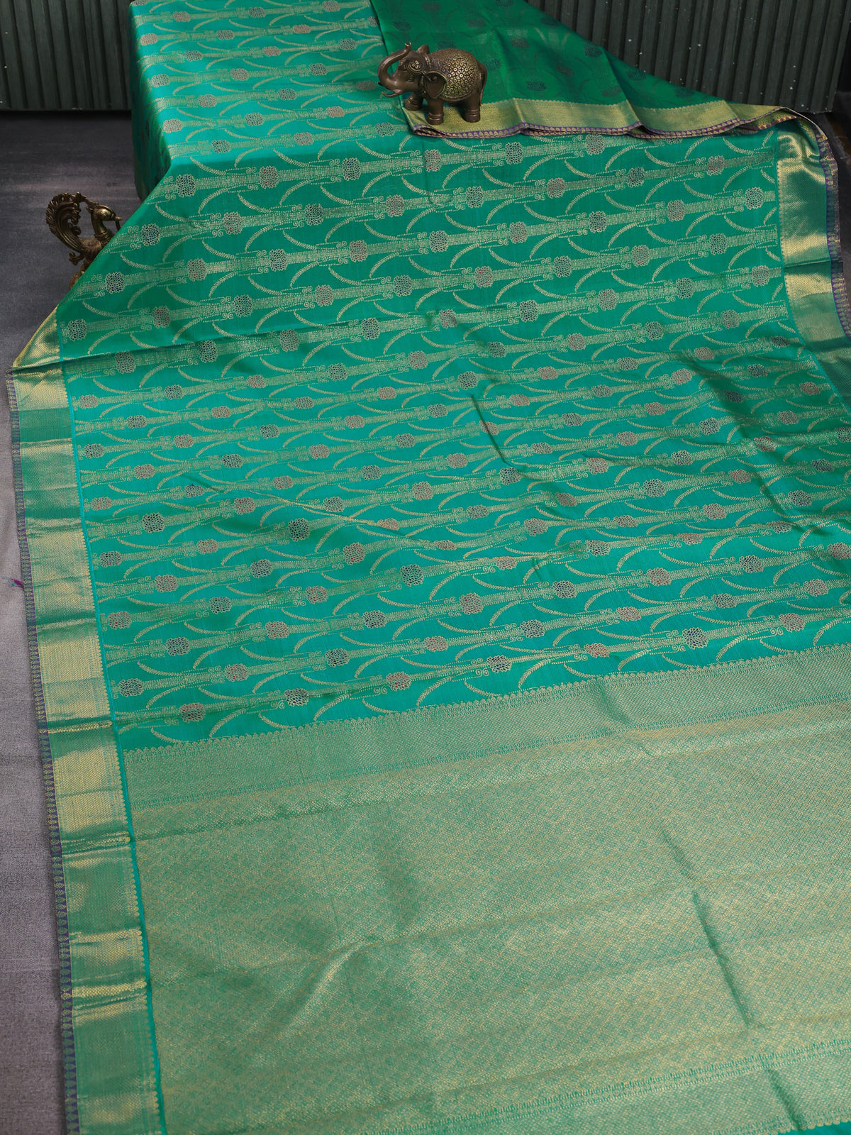 Teal Green Pure Kanchipuram Silk Saree
