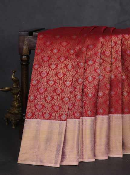 Red - Pastel Peach Pure Kanchipuram Silk Saree