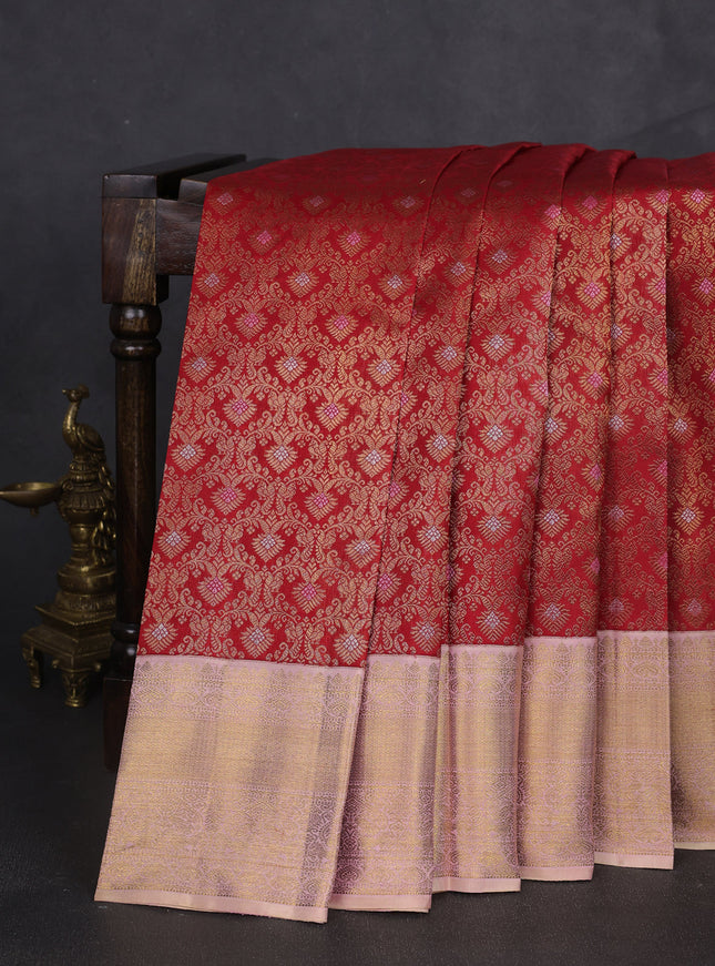 Red - Pastel Peach Pure Kanchipuram Silk Saree
