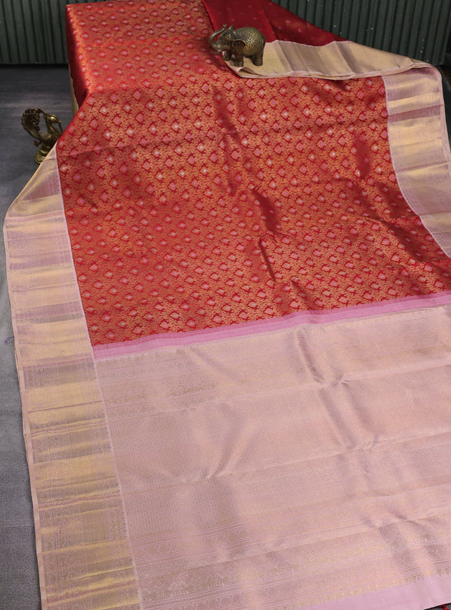 Red - Pastel Peach Pure Kanchipuram Silk Saree