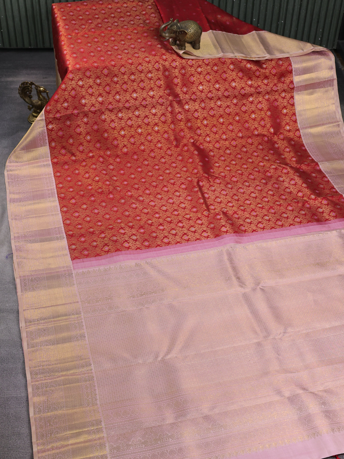 Red - Pastel Peach Pure Kanchipuram Silk Saree