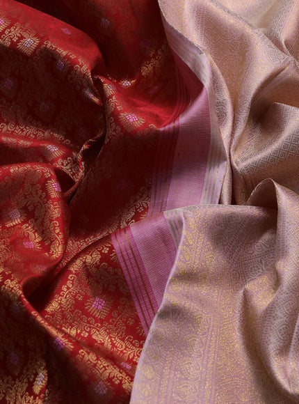 Red - Pastel Peach Pure Kanchipuram Silk Saree