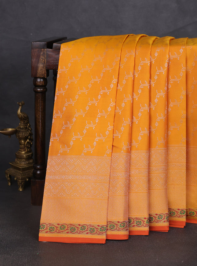 Mustard-Orange Pure Kanchipuram Silk Saree