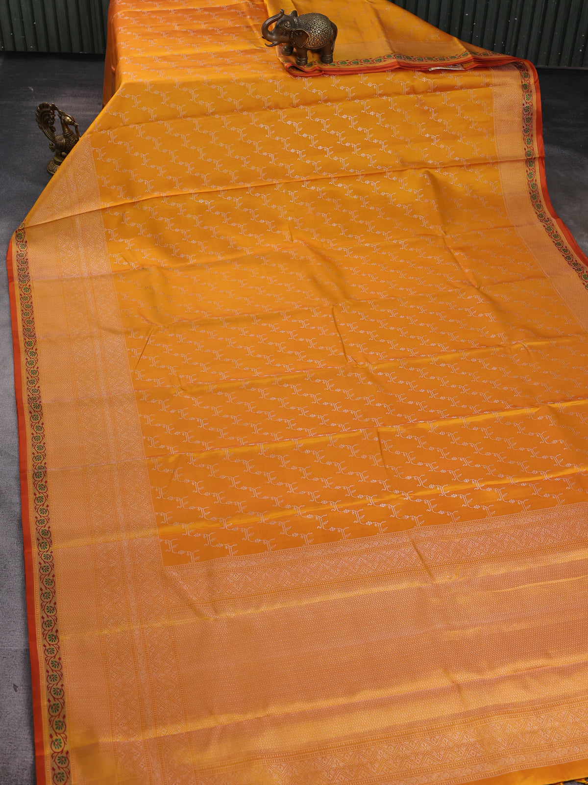 Mustard-Orange Pure Kanchipuram Silk Saree