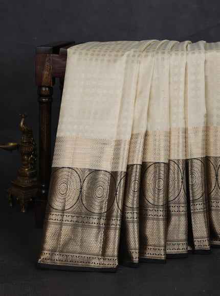 Off White -Black Pure Kanchipuram Silk Saree