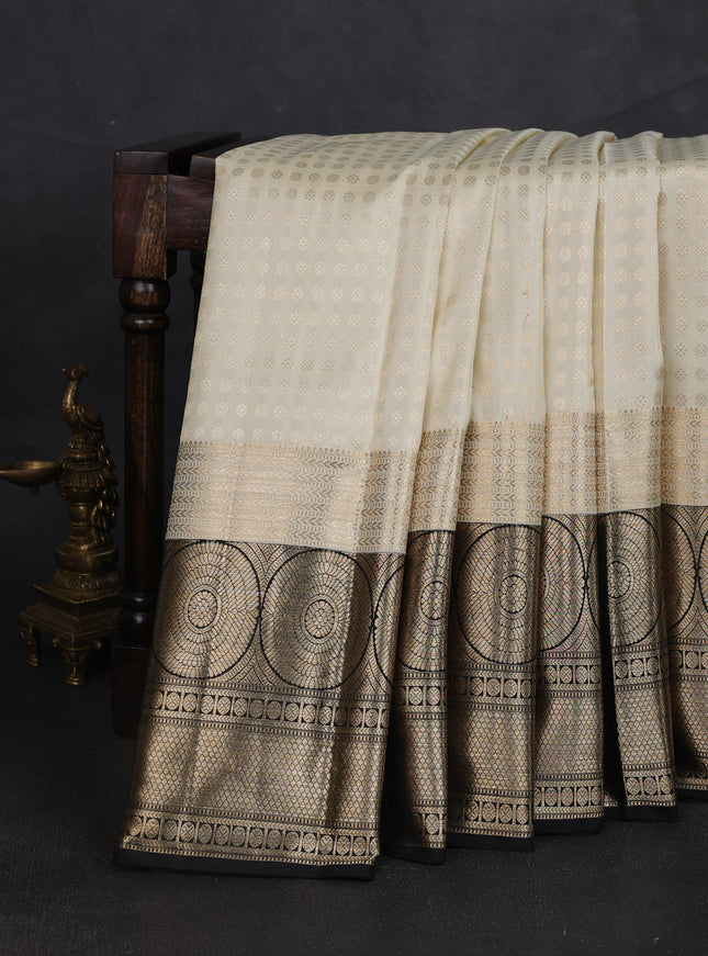 Off White -Black Pure Kanchipuram Silk Saree