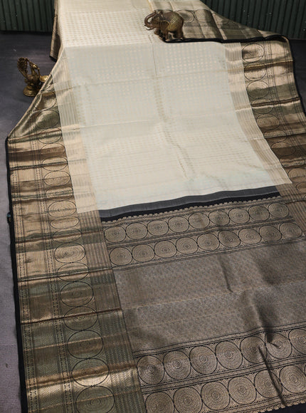 Off White -Black Pure Kanchipuram Silk Saree