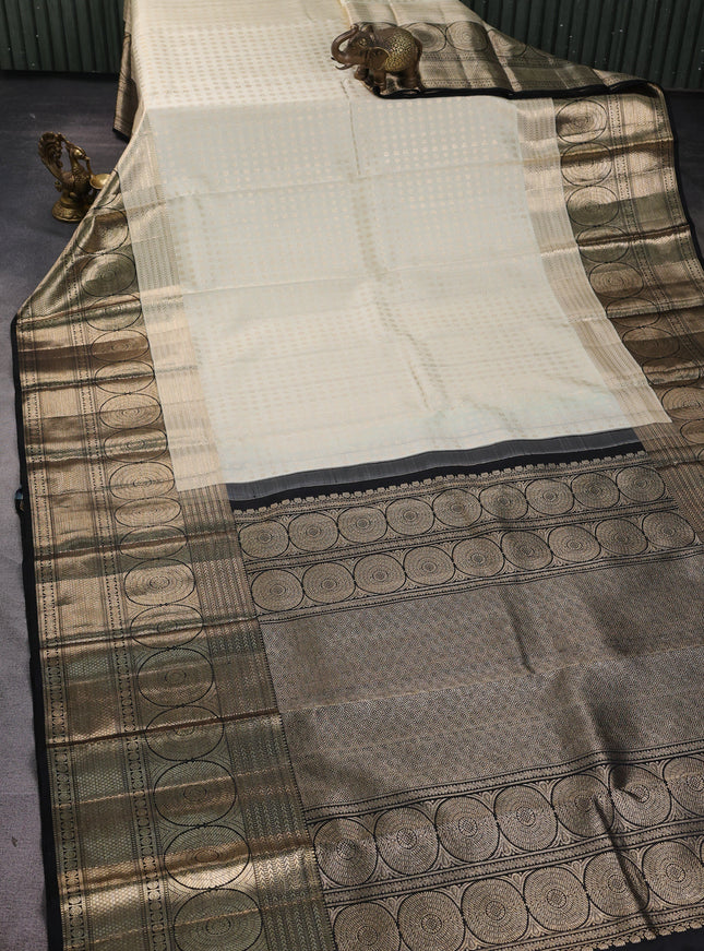 Off White -Black Pure Kanchipuram Silk Saree
