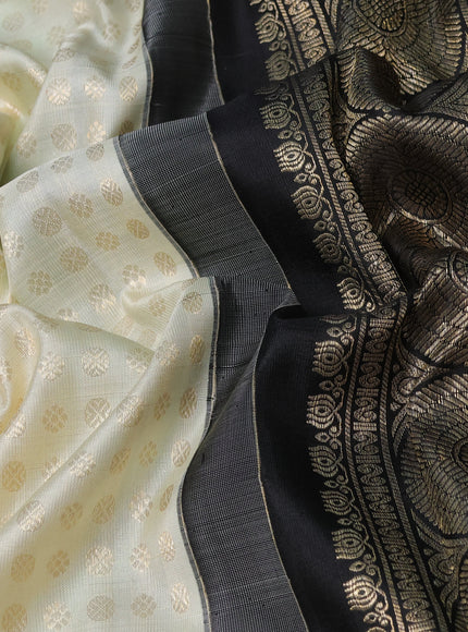 Off White -Black Pure Kanchipuram Silk Saree