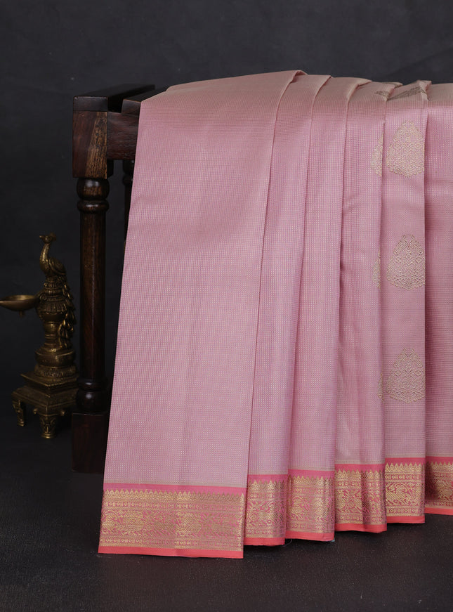Pastel Pink-Gazri Pure Kanchipuram Silk Saree