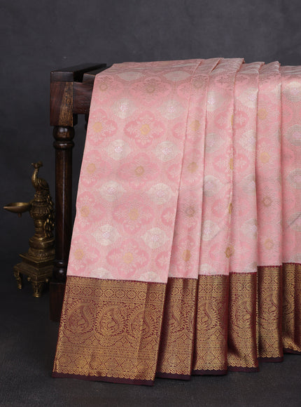 Peach-Brown Pure Kanchipuram Silk Saree