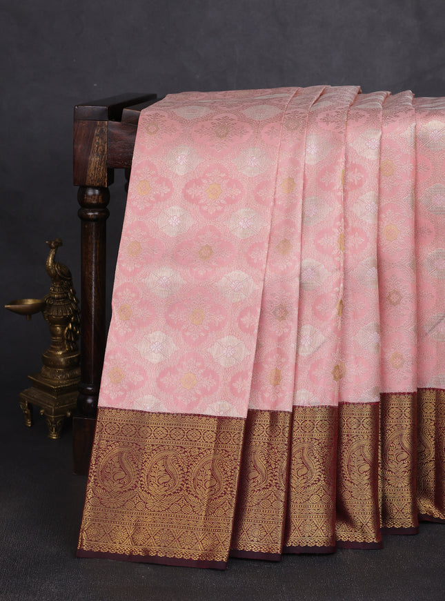 Peach-Brown Pure Kanchipuram Silk Saree