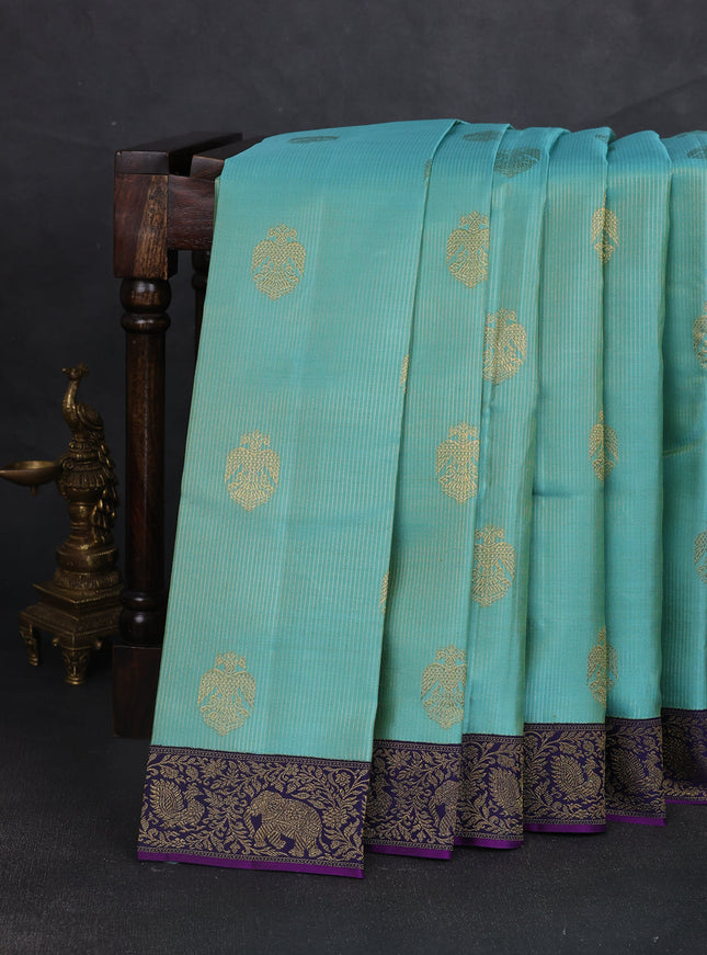 Shark Teal-Blue Pure Kanchipuram Silk Saree