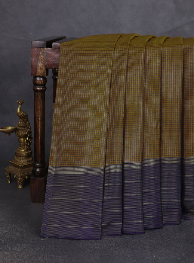 Dark Mustard-Navy Blue Pure Kanchipuram Silk Saree