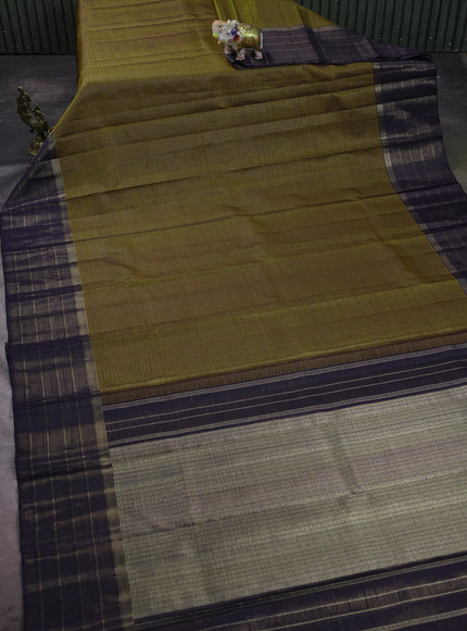 Dark Mustard-Navy Blue Pure Kanchipuram Silk Saree