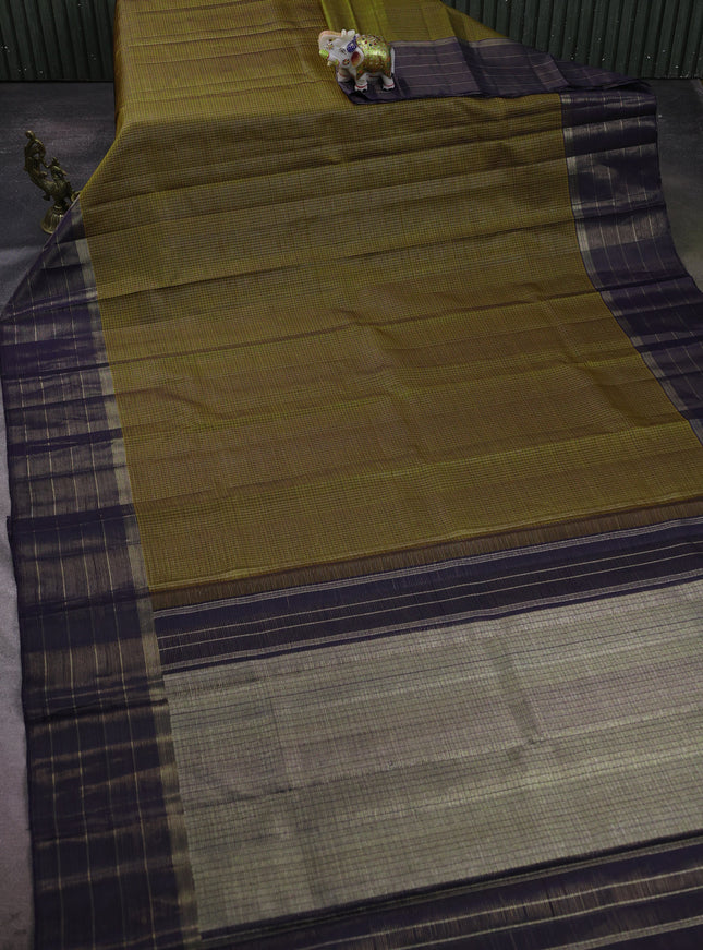 Dark Mustard-Navy Blue Pure Kanchipuram Silk Saree