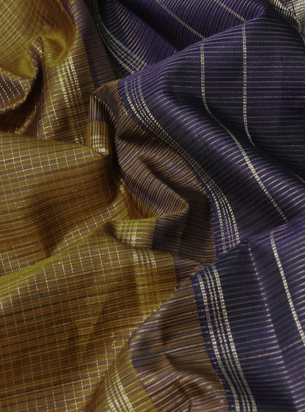 Dark Mustard-Navy Blue Pure Kanchipuram Silk Saree