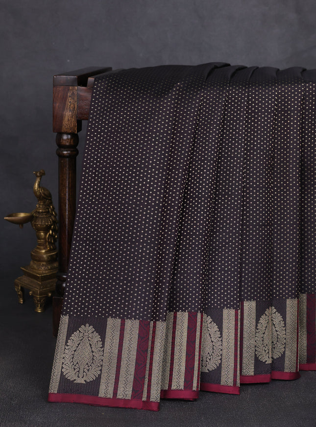 Dark Brown Pure Kanchipuram Silk Saree