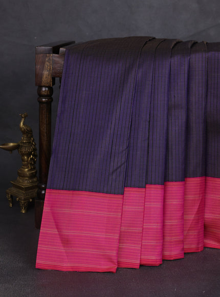 Navy Blue-Pink Pure Kanchipuram Silk Saree
