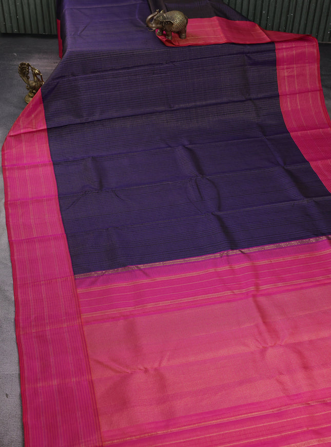 Navy Blue-Pink Pure Kanchipuram Silk Saree