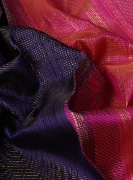 Navy Blue-Pink Pure Kanchipuram Silk Saree