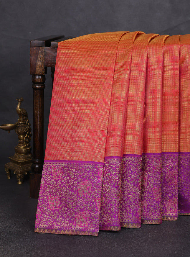 Orange-Purple Pure Kanchipuram Silk Saree