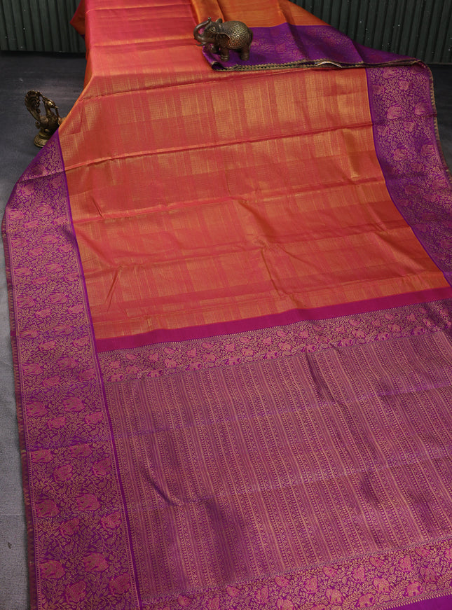 Orange-Purple Pure Kanchipuram Silk Saree