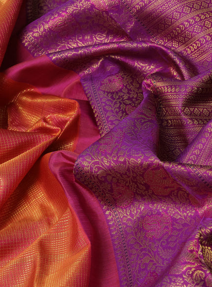 Orange-Purple Pure Kanchipuram Silk Saree