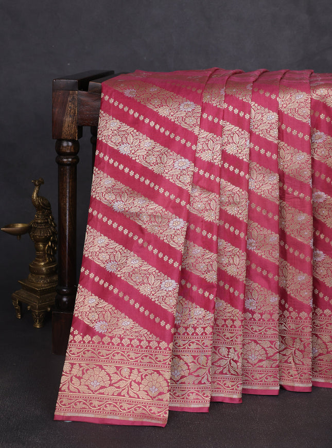 Dark Peach Banarasi Silk Saree