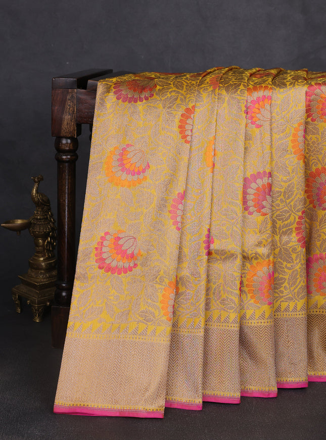 Yellow Banarasi Silk Saree