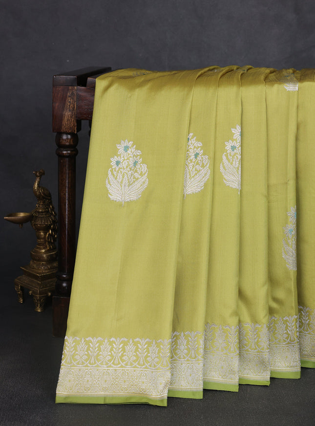 Lime Green Banarasi Silk Saree