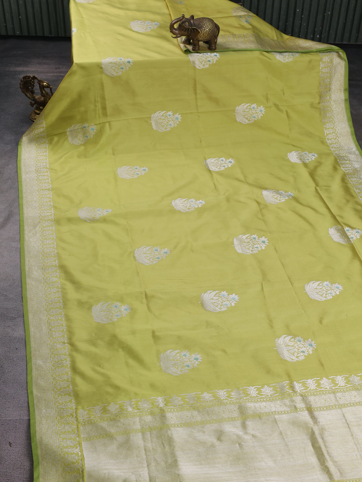 Lime Green Banarasi Silk Saree