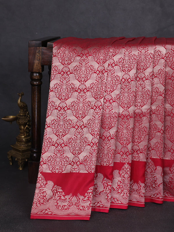 Tomato Pink Banarasi Silk Saree