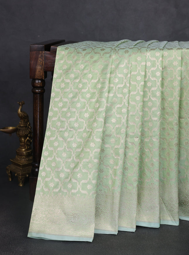 Pista Green Banarasi Fekwa Silk Saree
