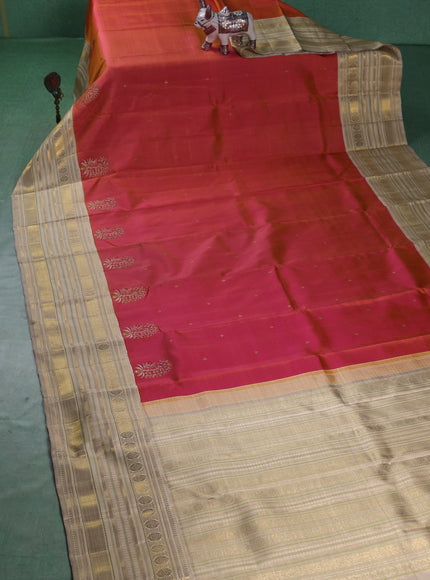 Pinkish Orange-Beige Pure Kanchipuram Silk Saree