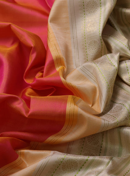 Pinkish Orange-Beige Pure Kanchipuram Silk Saree
