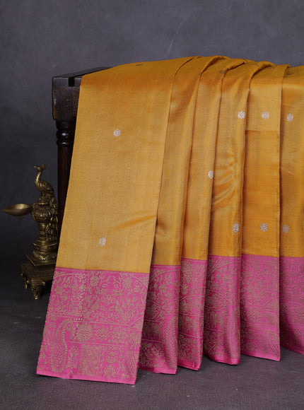 Mustard Yellow-Dusty Peach Pure Kanchipuram Silk Saree