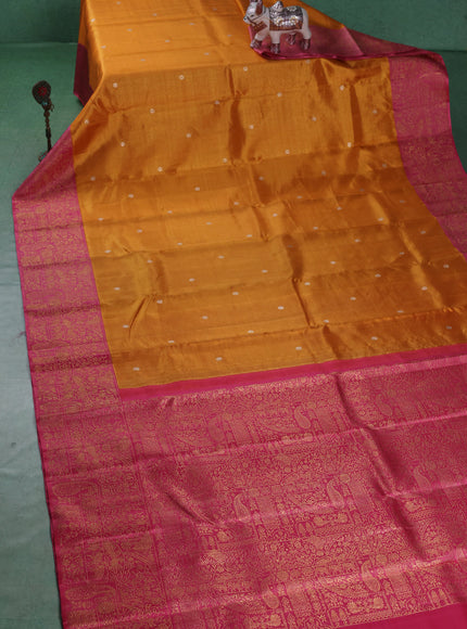 Mustard Yellow-Dusty Peach Pure Kanchipuram Silk Saree